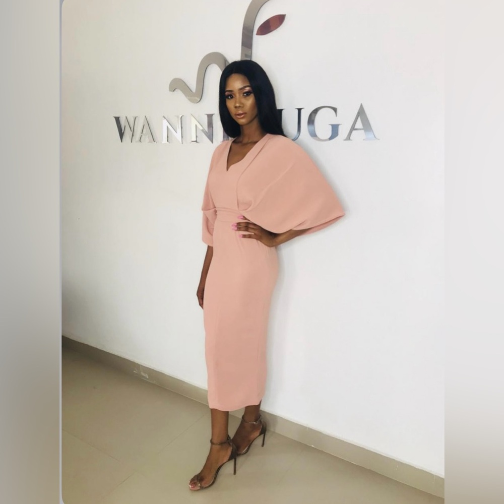 Wanni Fuga Tami Elegant Pink Midi Dress with Tie Made in Ghana